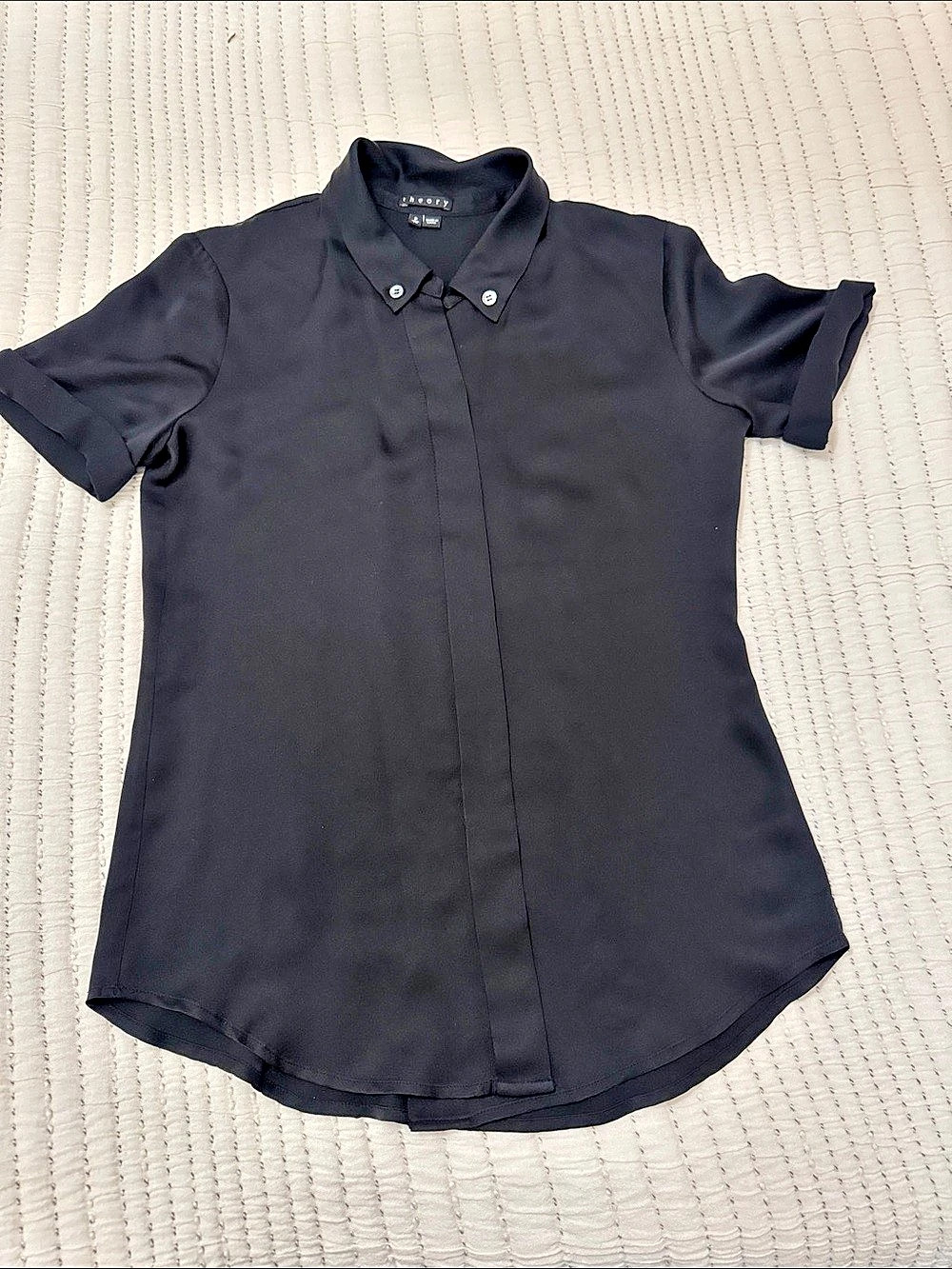Theory Silk Button Down Shirt in Black P/TP Like New
